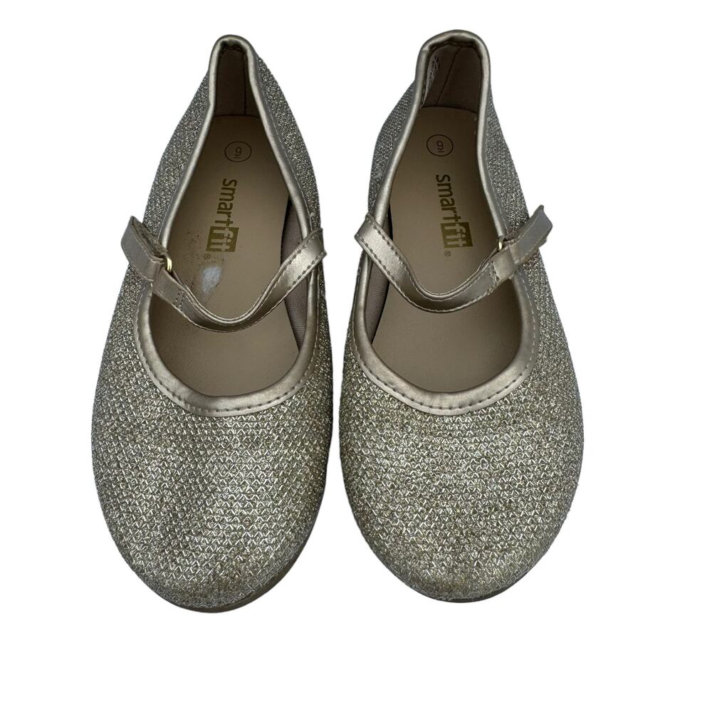 shoes 11 Smart Fit Toddler Girls Shimmery Gold Round Toe Party Flat Shoes Size 9